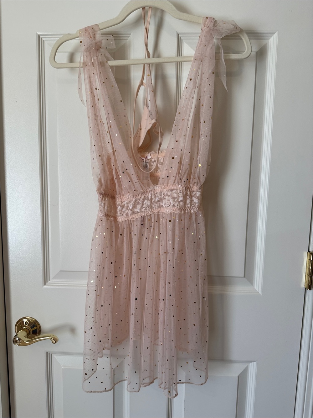 NWT Adore Me Blush Pink Sequin Mesh Chemise with thong, size L